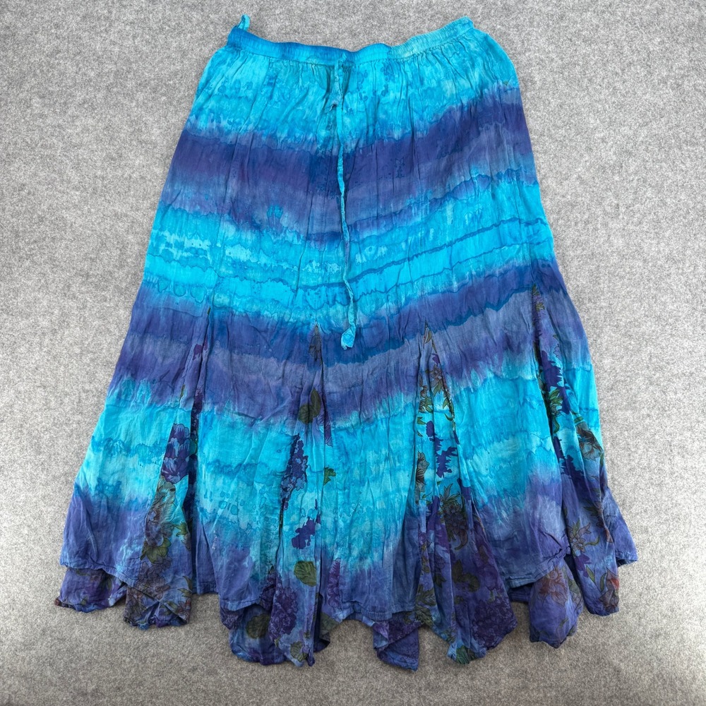 Jane Ashley Skirt Womens PXL Blue Tie Dye Floral Boho Maxi EUC